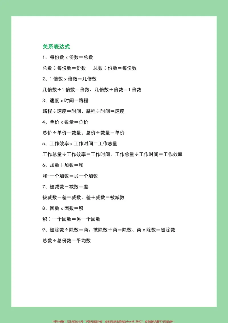 《#小学数学#公式#必考考点家长为孩子保存学习_最新小学1-9年级各科+幼升小+综合类学习资源汇总包_价值20万元！最新小学1-9年级各科+幼升小+综合类学习资源汇总包》第7页预览