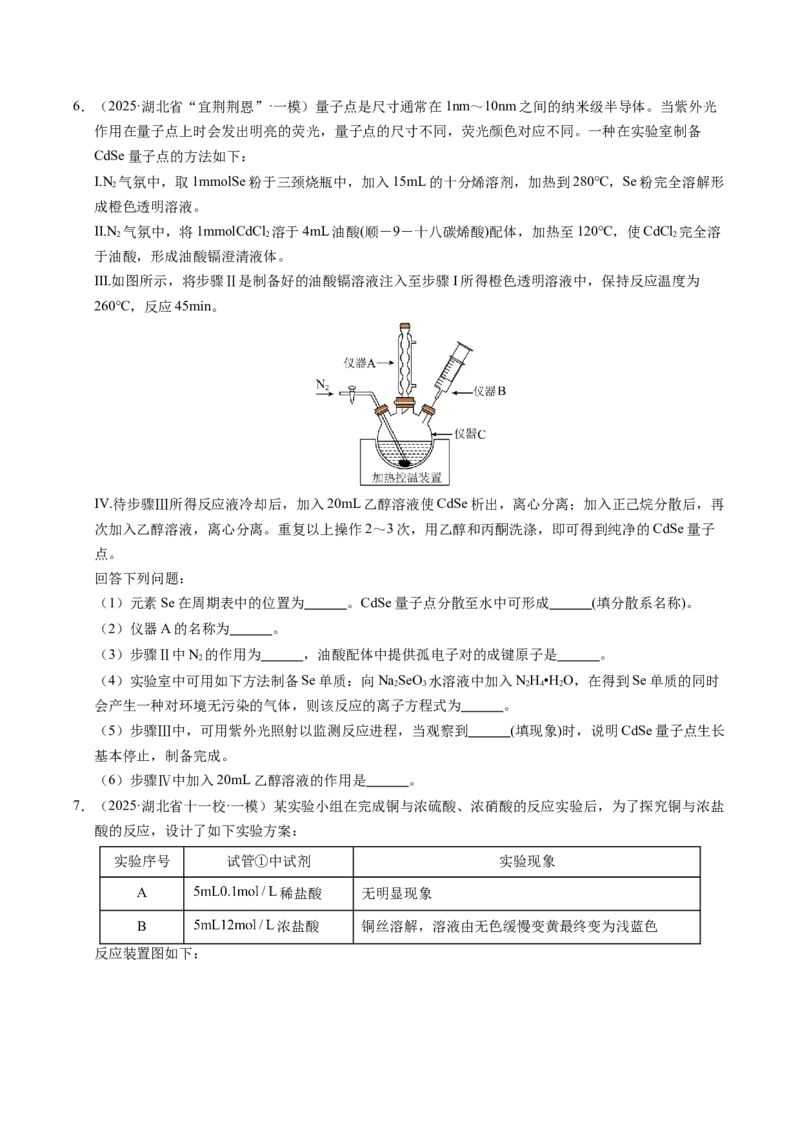 《专题09化学实验综合题（学生版）_高考一二三轮复习_化学_2026年-化学高考专项复习_2025年高考化学一模试题分类汇编（湖北专用）》第6页预览
