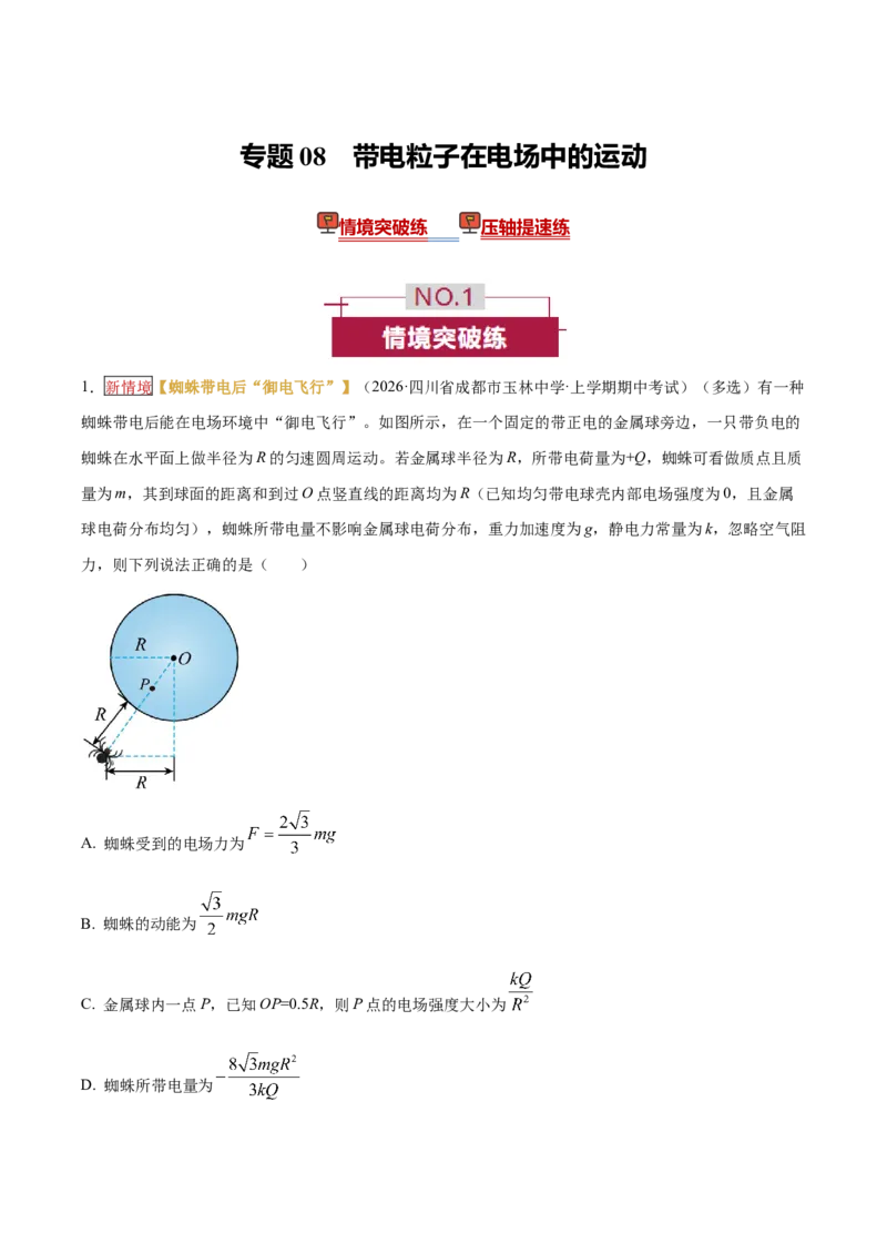 《专题08带电粒子在电场中的运动（培优专练）（全国通用）（教师版）_高考一二三轮复习_物理_2026年-物理高考二轮复习_2026年高考物理二轮复习高效培优讲义（全国通用）-G447(1)_2026版》第1页预览
