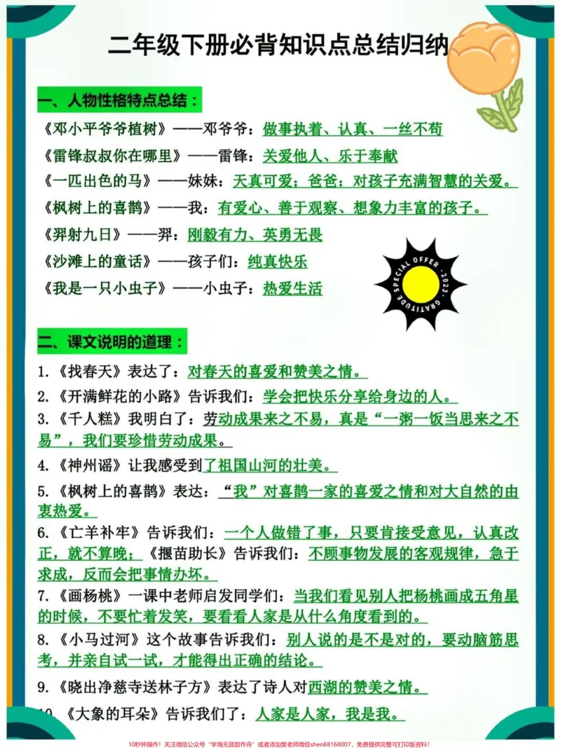《二年级下册语文必背知识点归纳总结大全#教育#小学语文#学习#二年级#每天学习一点点_最新小学1-9年级各科+幼升小+综合类学习资源汇总包_二年级一线老师整理版资源(全网独家)》第1页预览