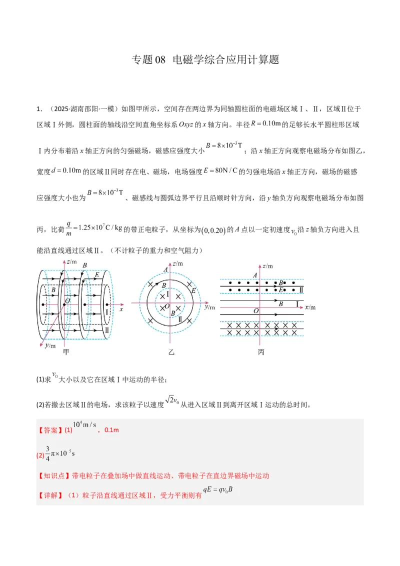 《专题08电磁学综合应用计算题（教师版）_高考一二三轮复习_物理_2026年-物理高考专项复习_2025年高考物理一模试题分类汇编（湖南专用）》第1页预览