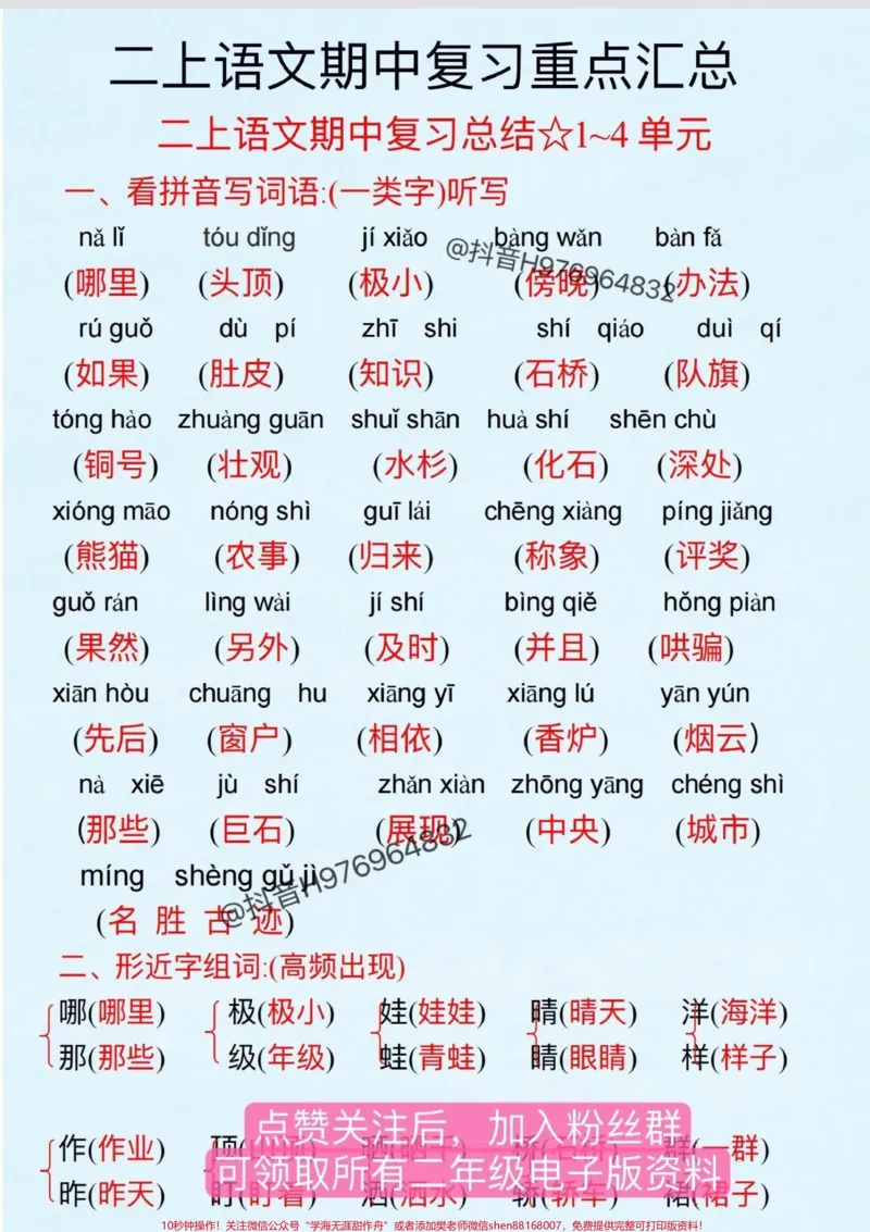 《二年级语文上册期中复习重点汇总。可作为期中考前后查漏补缺,快打印出来给孩子读一读吧#二年级#二年级上册语文#家长收藏孩子受益#期中考前复习#二年级语文》第2页预览
