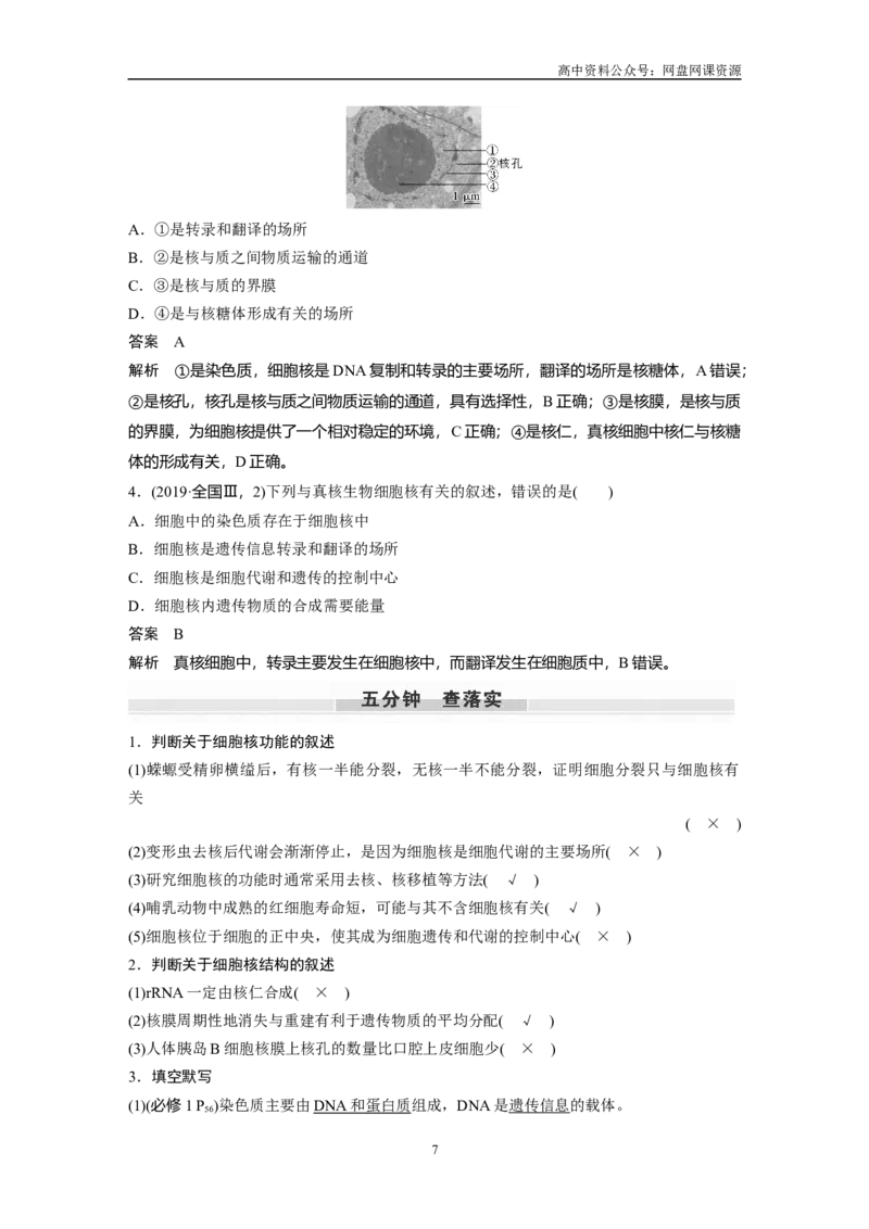 《2024年高考生物一轮复习（新人教版）第2单元　第3课时　细胞核的结构和功能_初高中资料库_高中资料库（转存避免链接过期失效）_高中生物》第7页预览