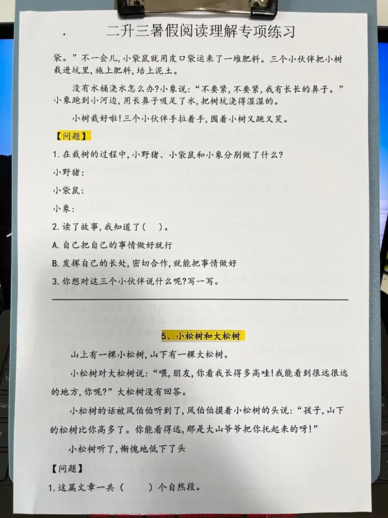 《二升三暑假，语文阅读理解30篇资料，假期。马上开始了，给孩子学习学习，轻松应对三年级！#二升三 #小学语文 #暑假 #预习课文 #三年级》第4页预览