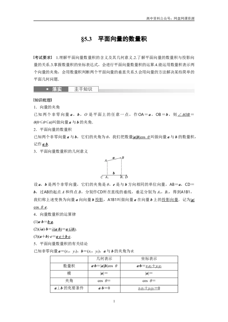 《2024年高考数学一轮复习（新高考版）第5章　§5.3　平面向量的数量积_初高中资料库_高中资料库（转存避免链接过期失效）_高中数学》第1页预览