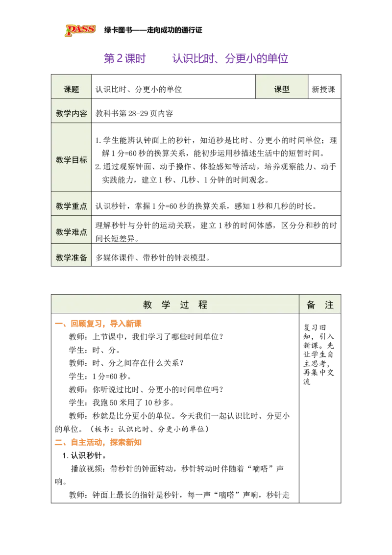 《第2课时认识比时、分更小的单位_26春小学语数英道科各版本《课件+教案》_26春各版本数学《课件+教案》1-6年级下册_26春苏教版数学1-6年级下册教案课件PPT_时间有多长》第1页预览