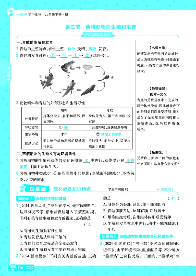 《2025《初中生物•一遍过》八下(RJ)_初中全科知识点总结和试卷_赠送习题试卷_初中3年学习辅助资料_1、初中学习资料_24秋试卷_2025春季初中《一遍过》下册_教学用书》第6页预览