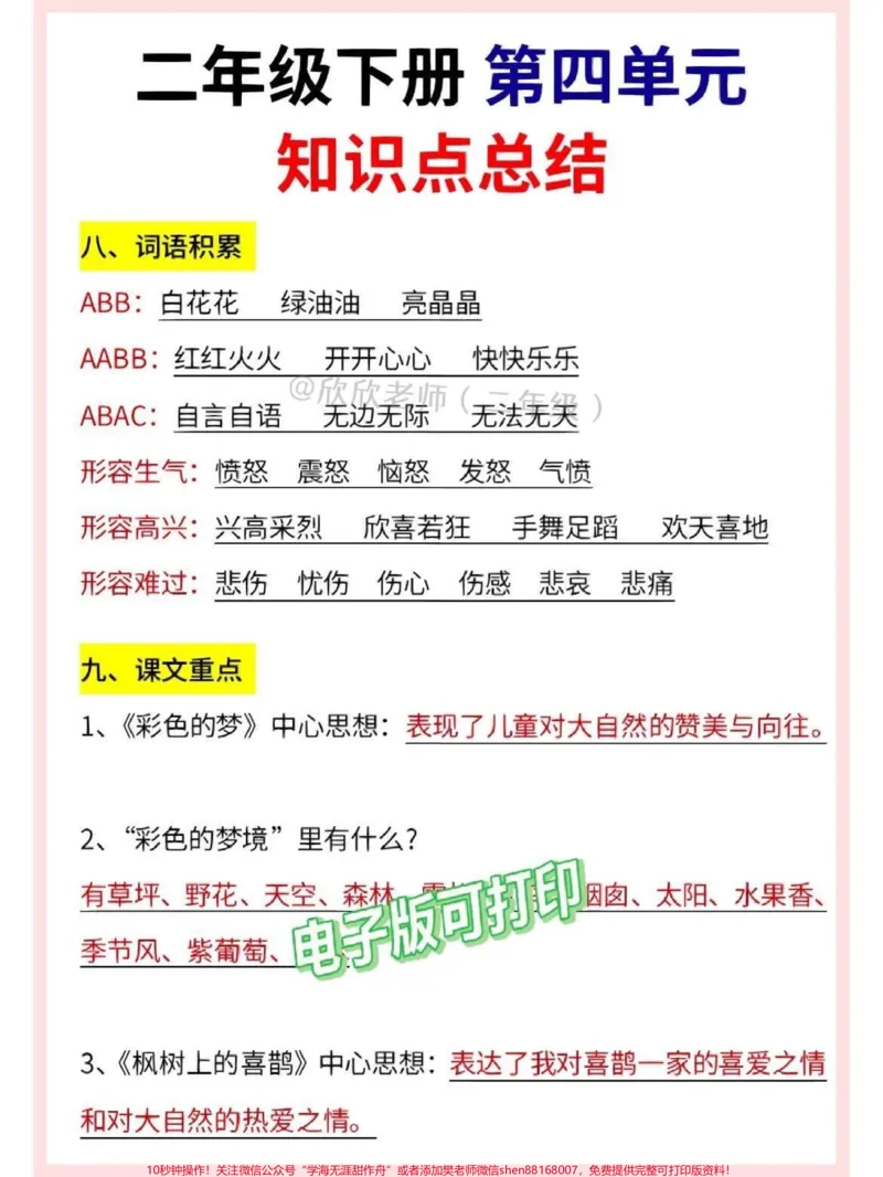 《二年级语文下册第四单元知识点汇总。#家长收藏孩子受益#二年级语文下册#二年级#必考考点#知识点总结_最新小学1-9年级各科+幼升小+综合类学习资源汇总包》第2页预览