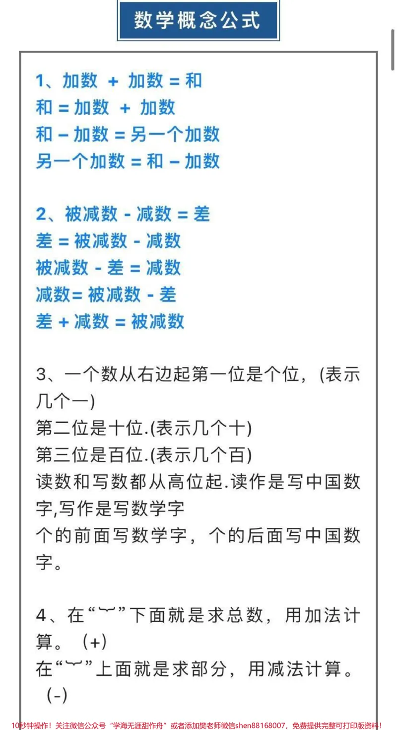 《二年级数学计算必备公式汇总_最新小学1-9年级各科+幼升小+综合类学习资源汇总包_价值20万元!最新小学1-9年级各科+幼升小+综合类学习资源汇总包_二年级一线老师整理版资源(全网独家)》第1页预览