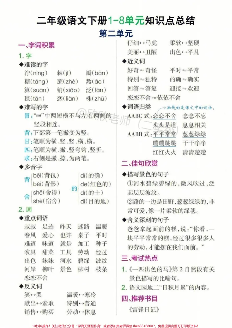 《二年级语文下册必考知识点总结。#二年级#寒假充电计划#二年级语文#寒假来了#家长收藏孩子受益_最新小学1-9年级各科+幼升小+综合类学习资源汇总包》第2页预览