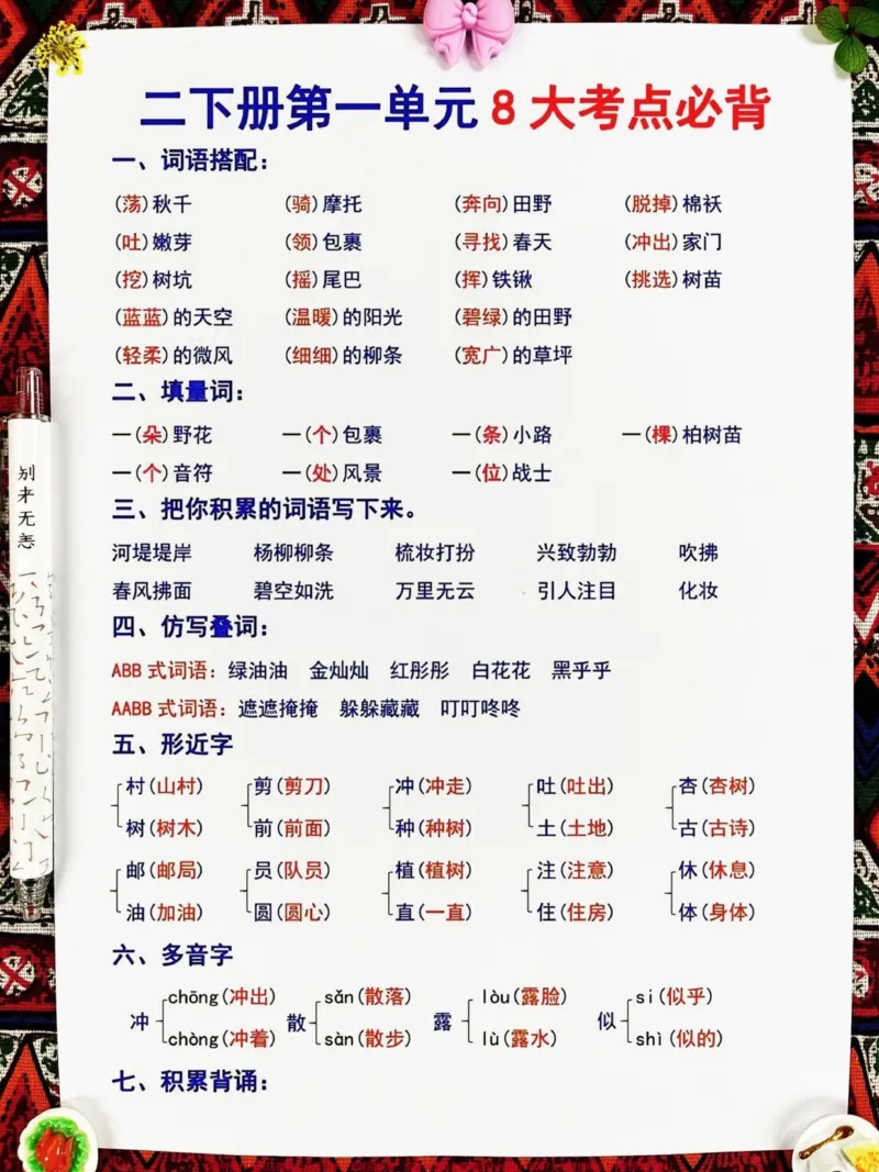 《二年级下册语文1-8单元的重点知识汇总。,家长们可以使用经过老师精心整理的这份资料,将其打印出来,供孩子复习和背诵,以便更好地掌握这些重要的知识点。这是提高二年级语文成绩的必备资料!#二年级#二年级语文下册#重点知识#qunju888.com创作者服务中心#涨粉》第2页预览
