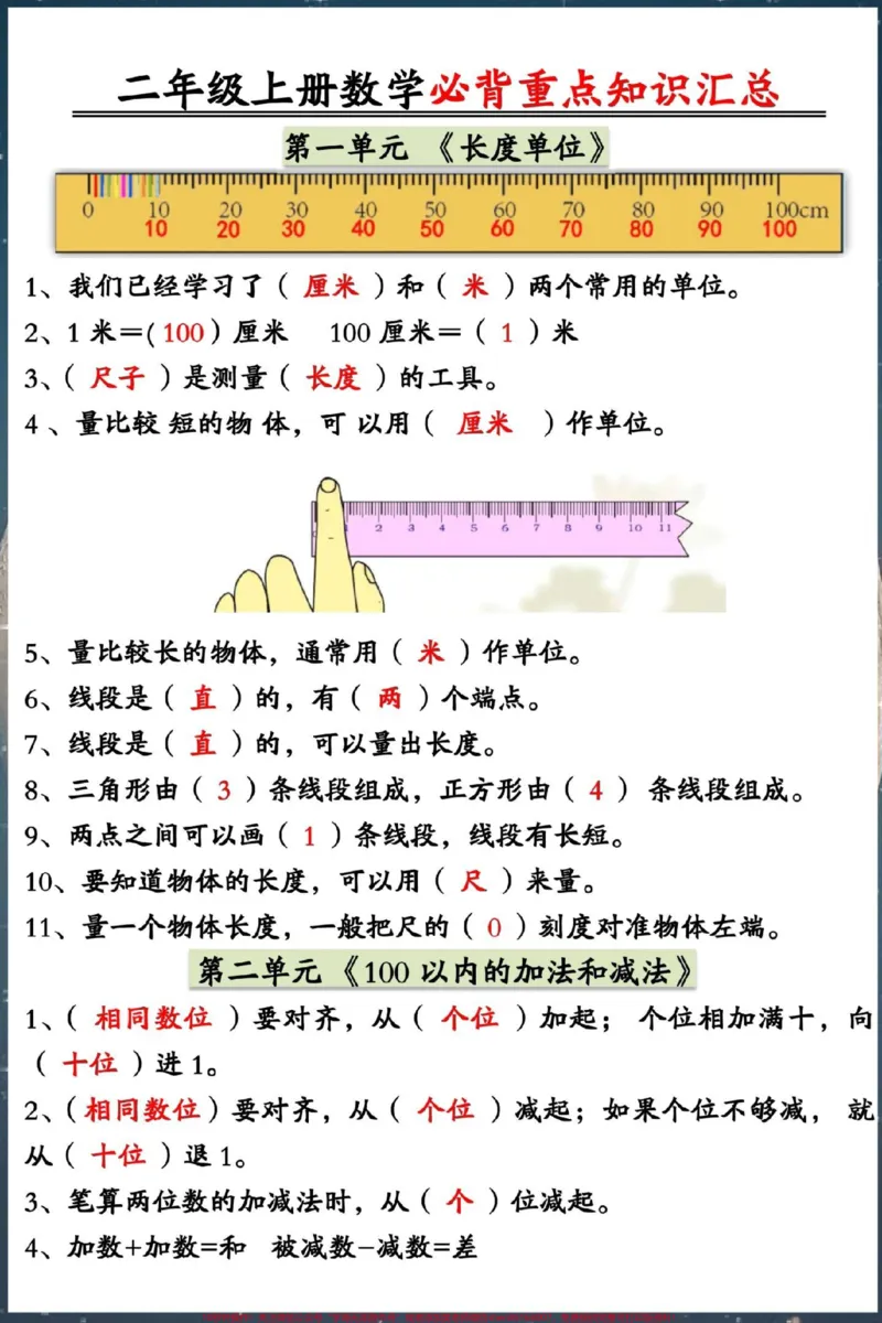 《二年级上册数学期末必考重点知识点汇总。#期末复习#知识点总结#必考考点#二年级数学上册#二年级数学》第2页预览
