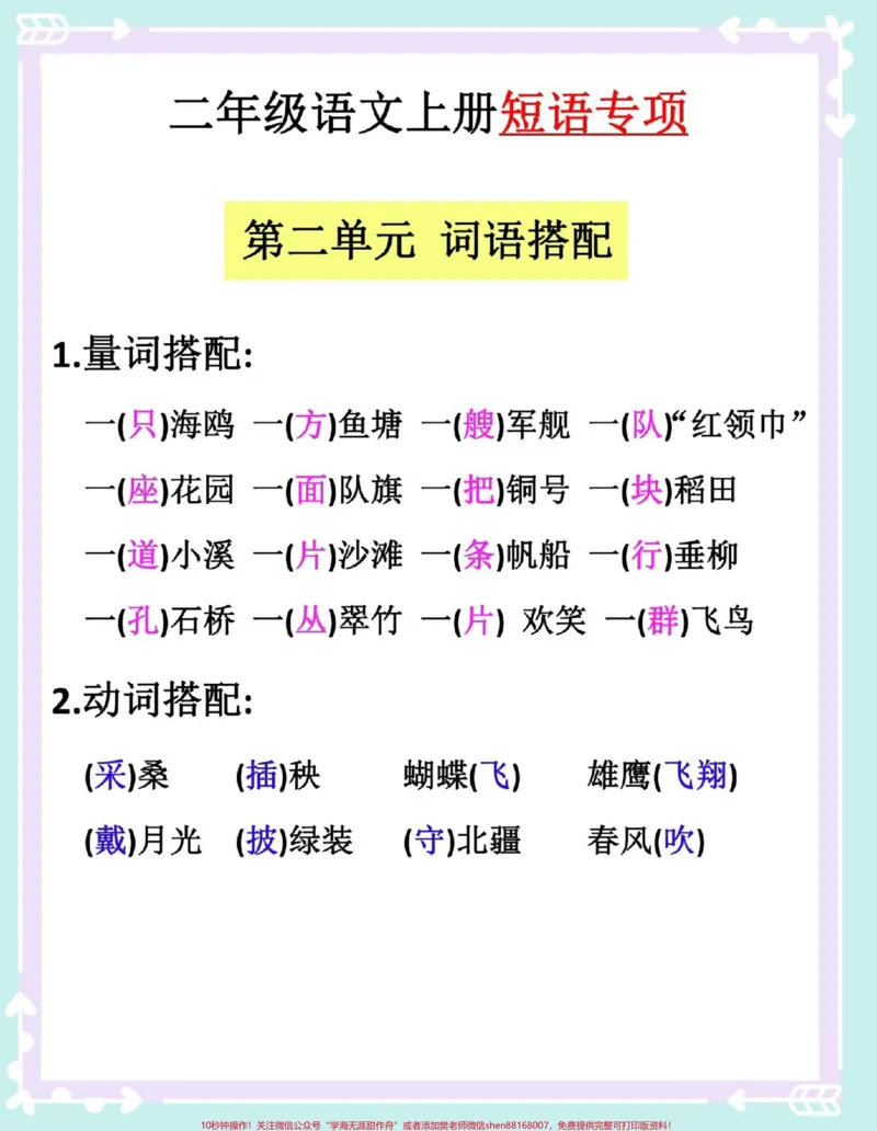 《二年级上册语文1-8单元词语搭配。#二年级上册语文#语文#知识点总结#二年级#二年级语文》第3页预览