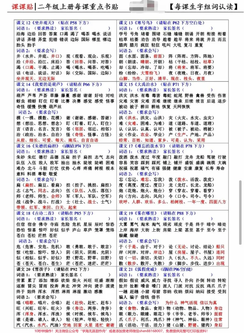 《二年级上册课课贴。#每天学习一点点#语文#小学语文#二年级#二年级语文》第2页预览