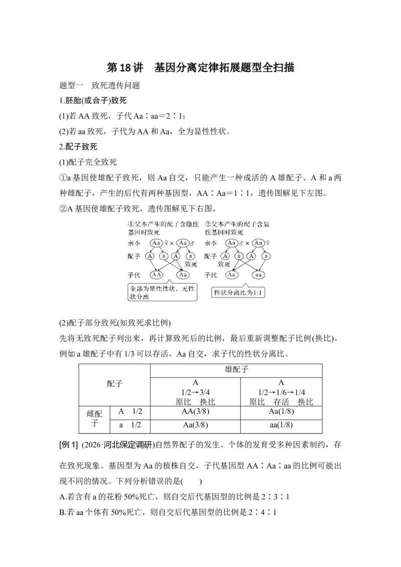 《第18讲基因分离定律拓展题型全扫描_高考一二三轮复习_生物_2027年高考生物一轮_12027年高考生物一轮复习讲义（考点详解）》第1页预览