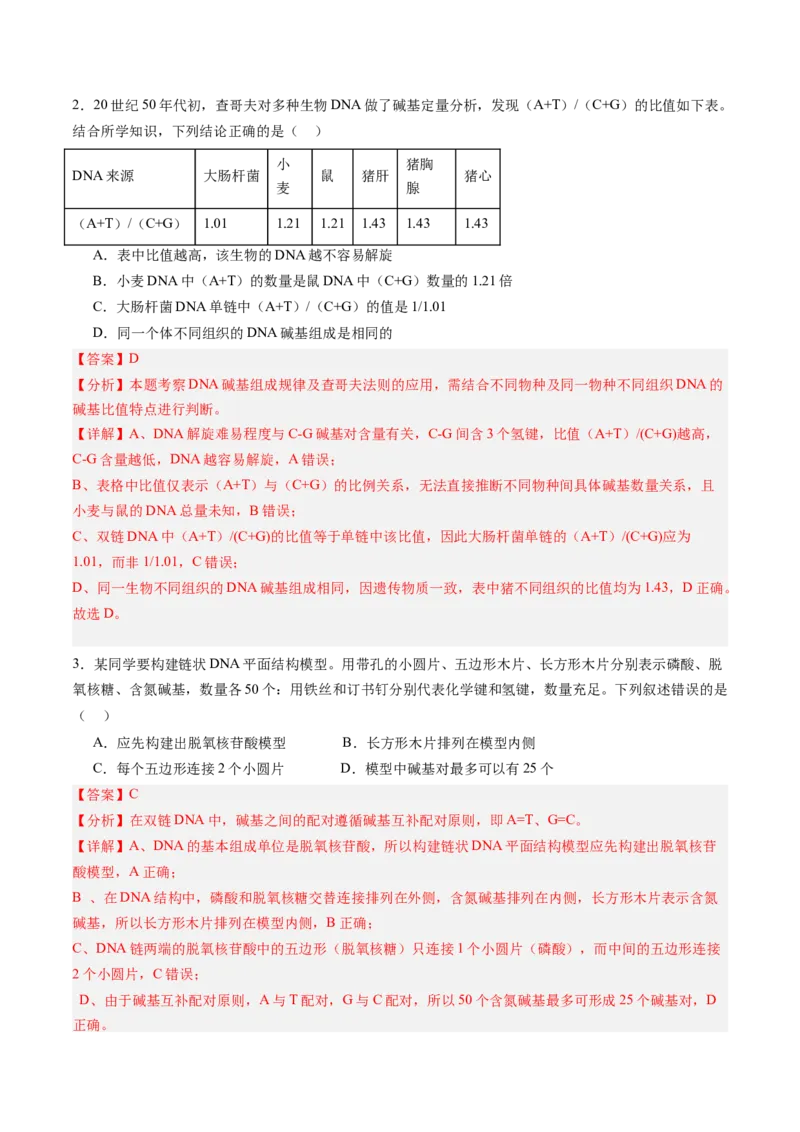 《第18讲DNA分子的结构、复制与基因的本质（专项训练）（黑吉辽蒙专用）（教师版）_高考一二三轮复习_生物_2026年高考生物一轮_2026年高考生物一轮课件+讲义+练习（黑吉辽蒙专用）-G330》第2页预览