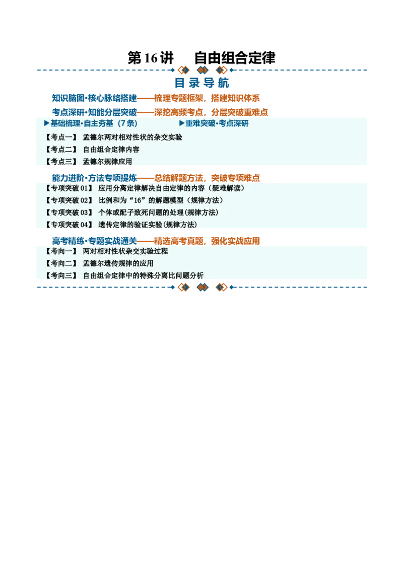 《第16讲自由组合定律（知识清单）（全国通用）（教师版）_高考一二三轮复习_生物_2027年高考生物一轮_2027年高考生物一轮课件+讲义+练习（黑吉辽蒙专用）-G330_2027版》第1页预览