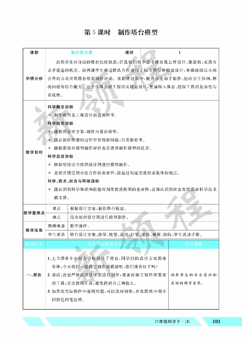 《教案—第5课时制作塔台模型_26春小学语数英道科各版本《课件+教案》_26春教科版科学《课件+教案》1-6年级下册_六下_第一单元小小工程师_第一单元小小工程师_第5课时制作塔台模型》第1页预览