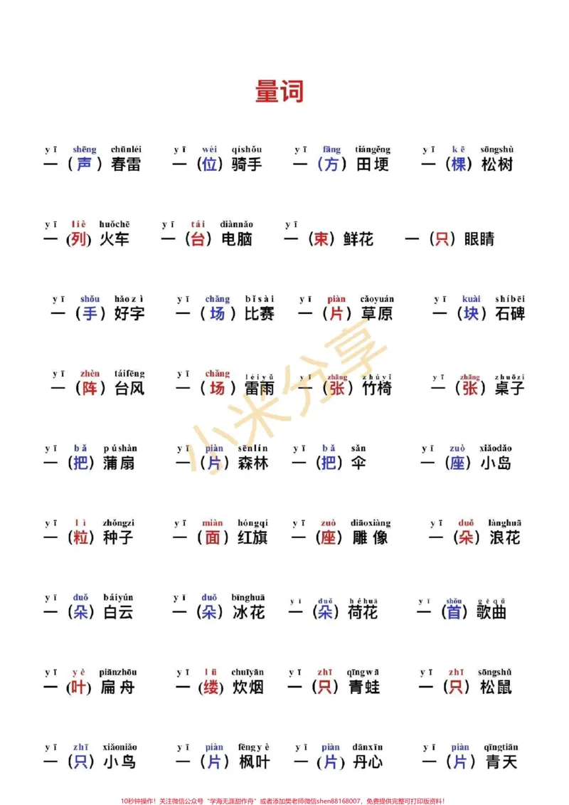 《#小学必考#量词#家长家长收藏_最新小学1-9年级各科+幼升小+综合类学习资源汇总包_价值20万元！最新小学1-9年级各科+幼升小+综合类学习资源汇总包》第1页预览