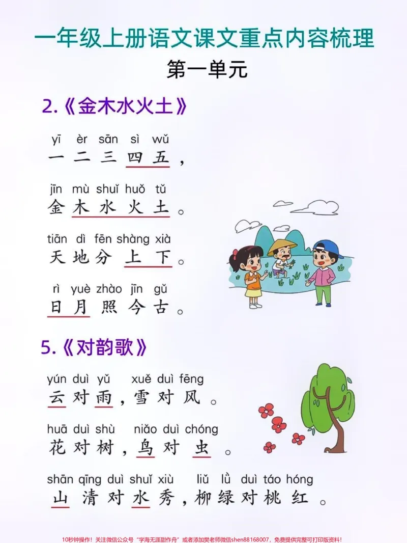 《一年级上册语文课文重点内容梳理。新学期开始了,给刚上一年级的孩子们整理了一年级语文全册课文重点内容,预习复习都可。让孩子跟着知识点在家提前预习和学习,打好基础。#小学语文#知识点总结#关注我持续更新小学知识#一年级语文#一年级重点知识归纳@qunju888.com小助手@qunju888.com热点宝@qunju888.com来客官方助推官@qunju888.com创作者中心@qunju888.com广告助手》第1页预览