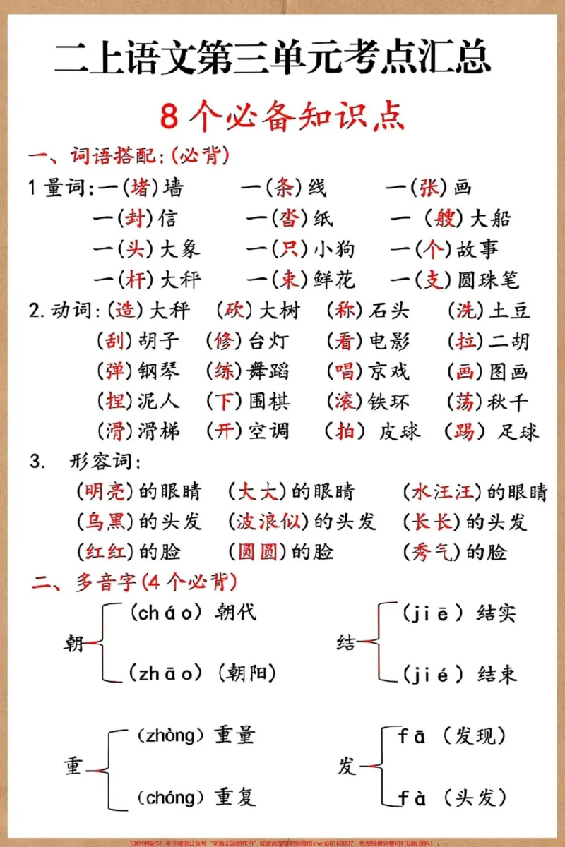 《二年级上册语文第三单元考点汇总。#二年级语文上册#语文#知识点总结#必考考点#二年级》第2页预览
