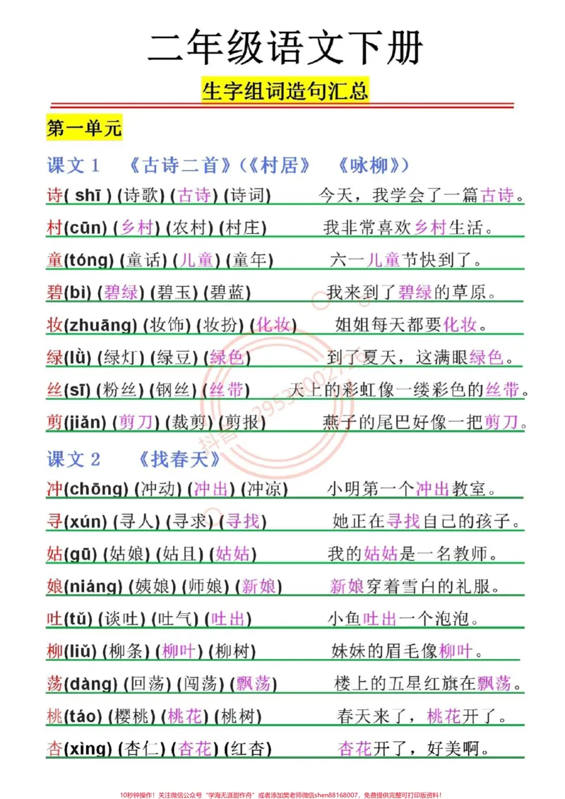 《二年级下册语文,生字组词以及造句!二年级语文下册,生字组词以及造句。假期提前让孩子预习预习。下学期学习不吃力!#家长收藏孩子受益#图文热点来了#寒假充电计划#寒假学习打卡#寒假》第1页预览