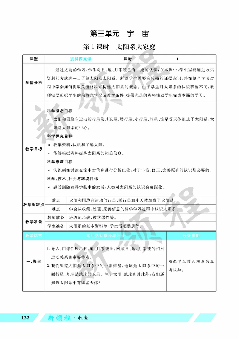 《教案—第1课时太阳系大家庭_26春小学语数英道科各版本《课件+教案》_26春教科版科学《课件+教案》1-6年级下册_六下_第三单元宇宙_第三单元宇宙_第1课时太阳系大家庭》第1页预览