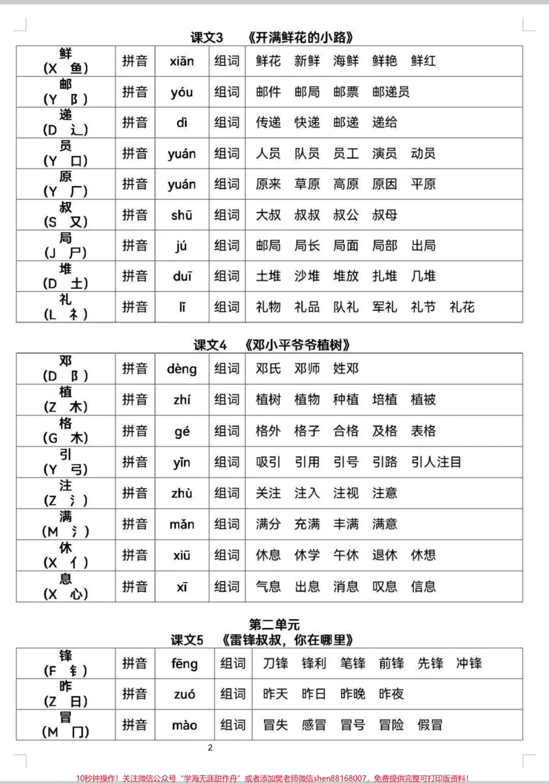 《二年级下册生字注音组词。码住,二年级生字注音组词。每天晨读10分钟,生字词妥了。#二年级#语文#生字#生字组词#知识分享_最新小学1-9年级各科+幼升小+综合类学习资源汇总包》第2页预览