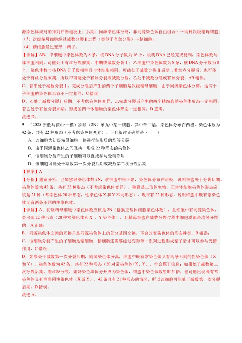 《第14讲减数分裂和受精作用（专项训练）（安徽专用）（教师版）_高考一二三轮复习_生物_2026年高考生物一轮_2026年高考生物一轮课件+讲义+练习（安徽专用）-G326》第7页预览