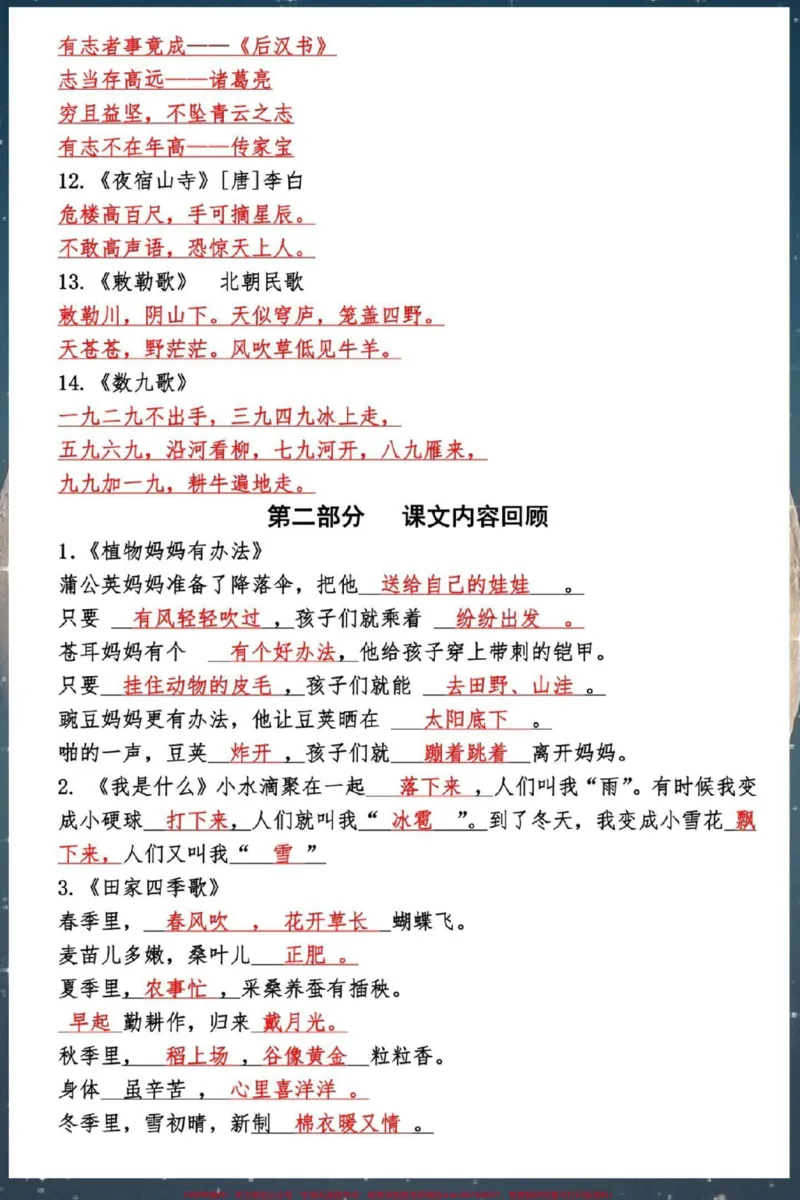 《二年级上册语文古诗词积累课文总复习。#二年级上册语文#知识点总结#期末复习#三年级语文重点归纳#二年级语文上册知识归纳》第3页预览