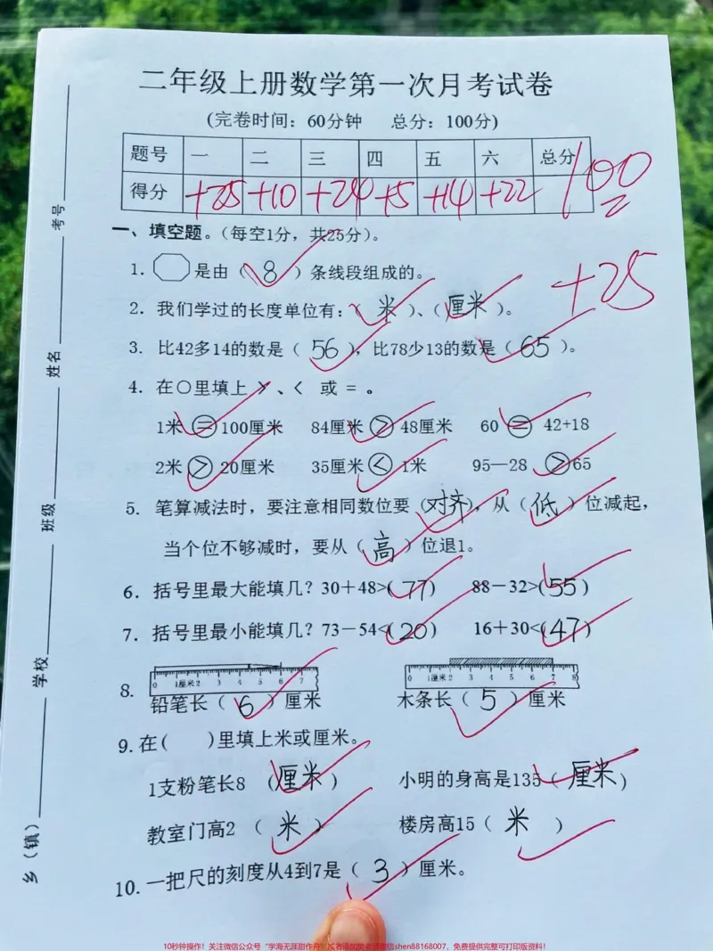 《二年级上册数学月考试卷来啦‼️。一二单元学完了,二年级数学上册第一次月考测试卷来啦#二年级#二年级上册数学#二年级数学上册#月考试卷#二年级上册@DOU+小助手》第1页预览