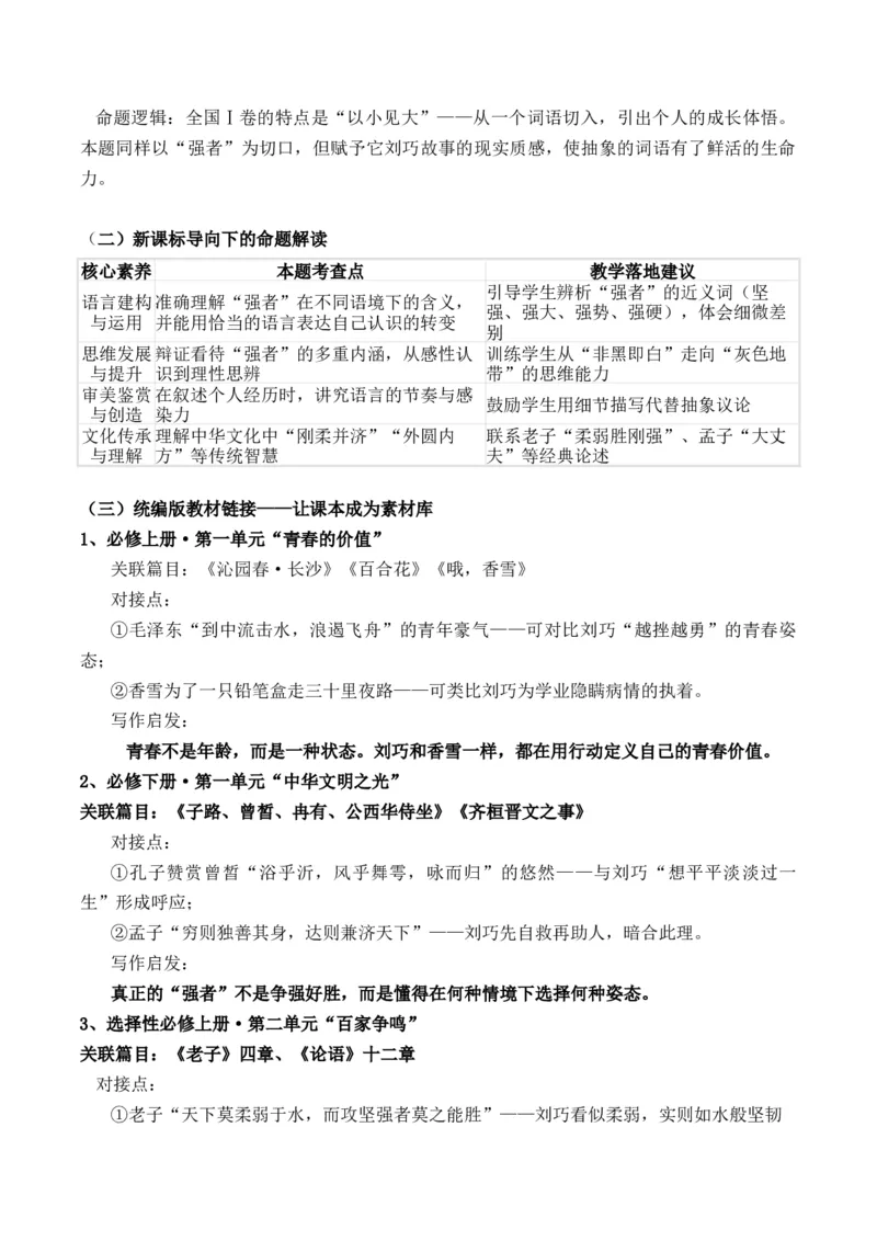 《命运设坎，我偏踏浪：刘巧的“强者”辩证法借鉴新高考Ⅰ卷作文题：“强者”作文写法指导热点人物多维解读及运用_高考一二三轮复习_语文_2027年高考语文专项复习》第4页预览