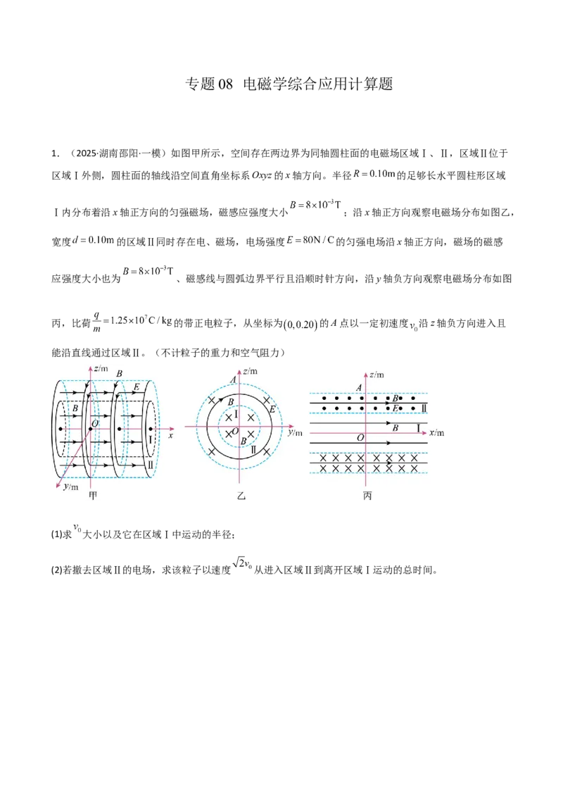 《专题08电磁学综合应用计算题（学生版）_高考一二三轮复习_物理_2026年-物理高考专项复习_2025年高考物理一模试题分类汇编（湖南专用）》第1页预览