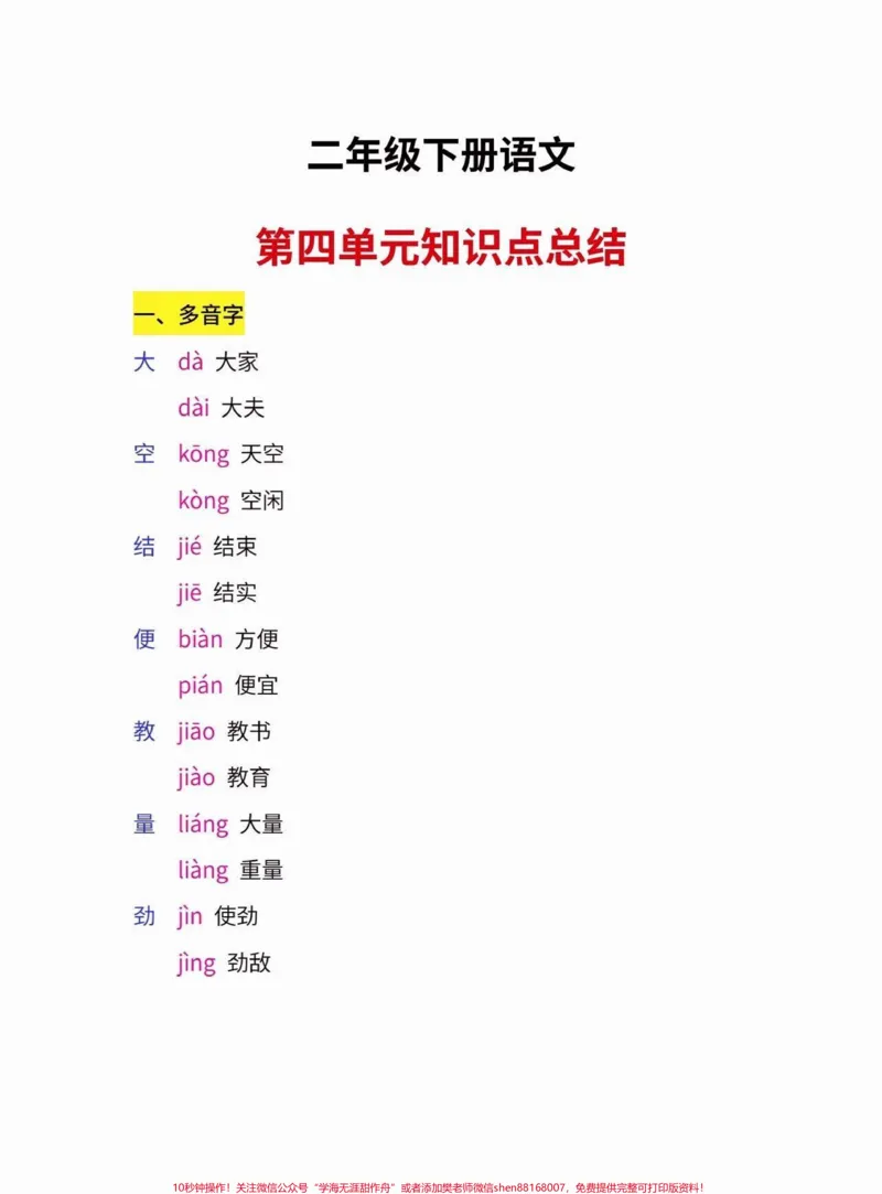 《二年级语文下册第四单元知识点总结。二年级语文下册第四单元知识点总结#第四单元#知识点总结#二年级语文下册#家长收藏孩子受益#关注我持续更新小学知识》第2页预览