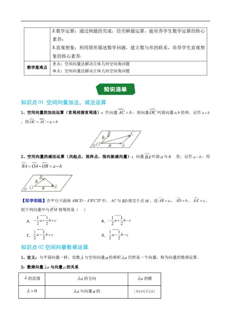 《第一章空间向量与立体几何章末大总结（高效培优讲义）（原卷版）_2027高中必刷题_必刷题2027_2027高一高二必刷题_数学_5.人教B版高中数学讲义选择性必修一_2026版》第2页预览