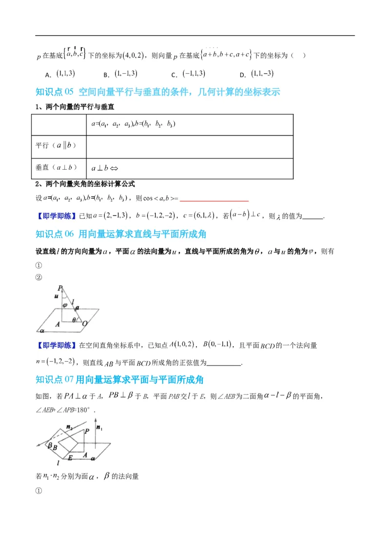 《第一章空间向量与立体几何章末大总结（高效培优讲义）（原卷版）_2027高中必刷题_必刷题2027_2027高一高二必刷题_数学_5.人教B版高中数学讲义选择性必修一_2026版》第4页预览
