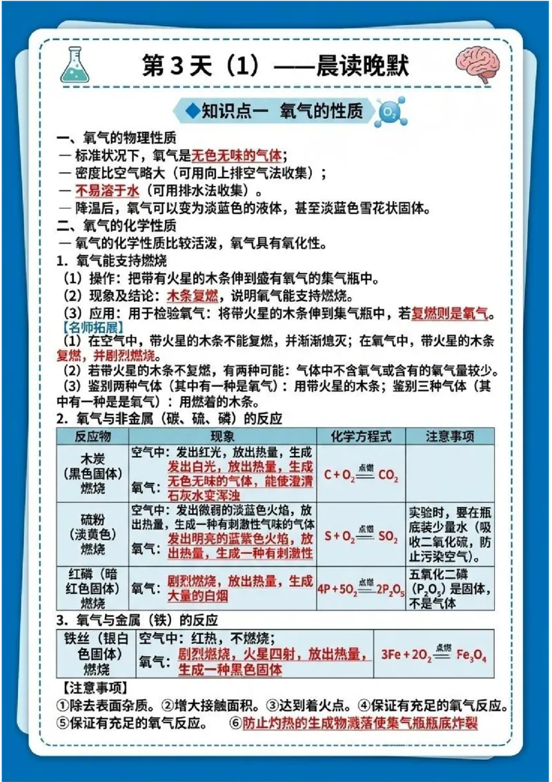 《晨读晚默第3天氧气（图文版知识清单）_2026秋初中教辅合集_2027学科网&_2027《中考化学•晨读晚默图文知识清单》》第1页预览