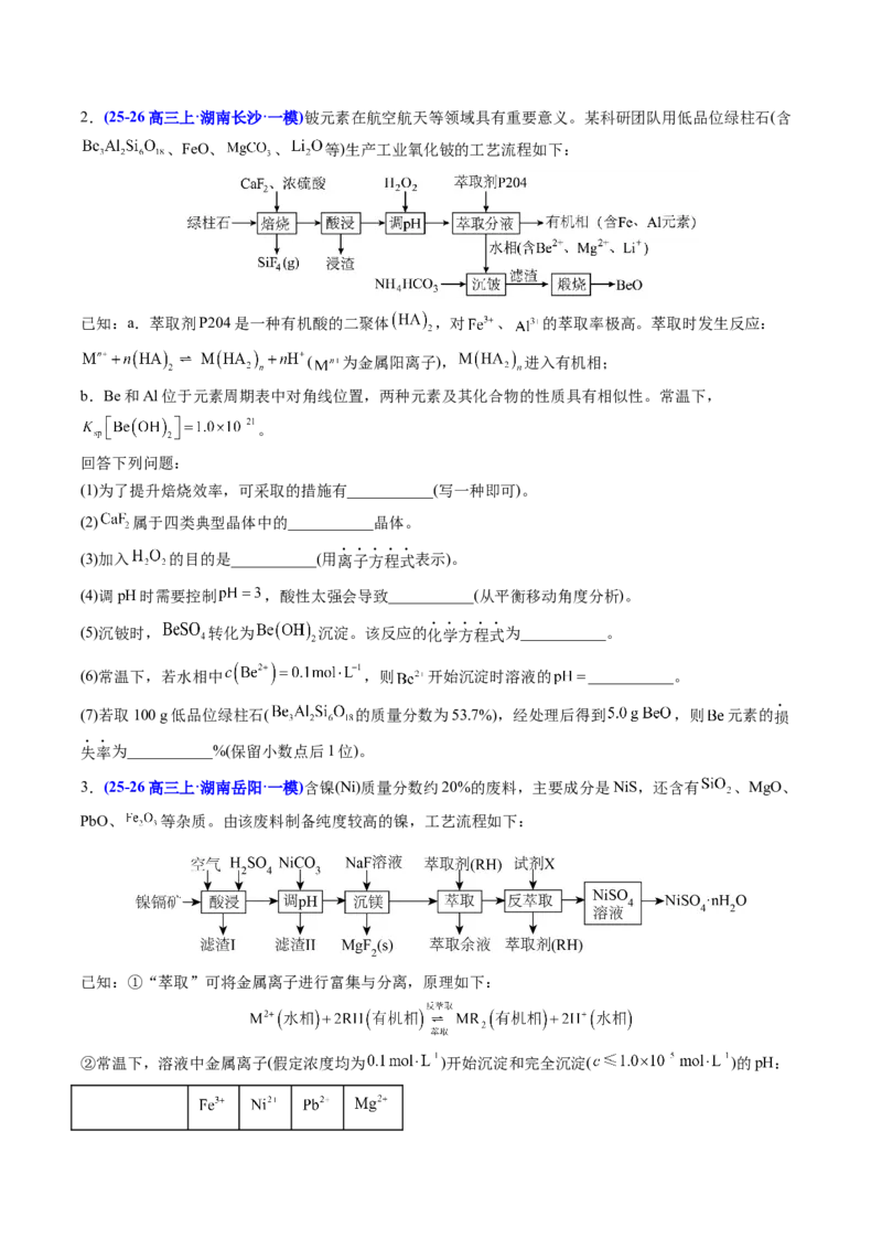 《专题08工艺流程综合化学实验综合（学生版）(1)_高考一二三轮复习_化学_2027年高考化学专项复习_2026年高考化学一模试题分类汇编（湖南专用）-G236_2026版》第2页预览