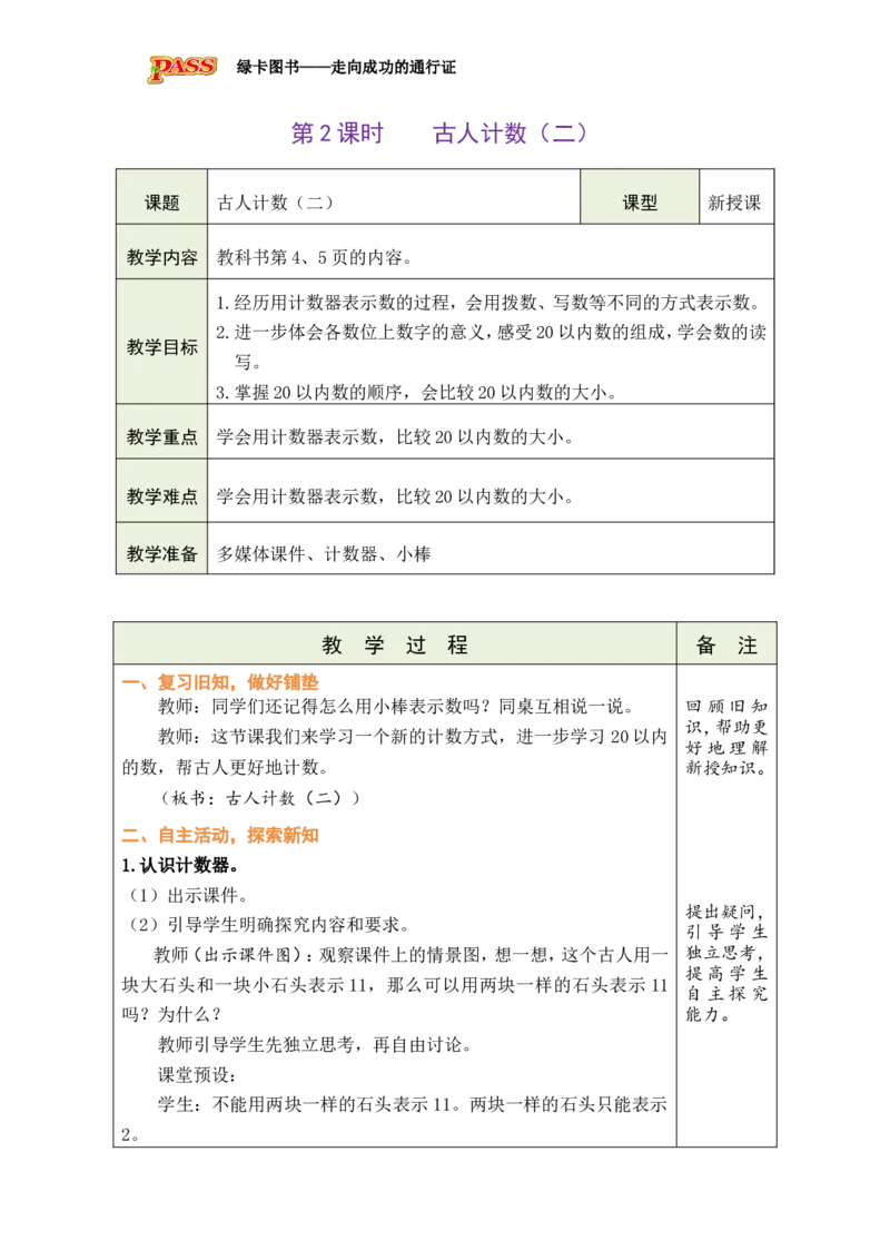 《第2课时古人计数（二）_26春小学语数英道科各版本《课件+教案》_26春各版本数学《课件+教案》1-6年级下册_26春北师大版数学1-6年级下册教案课件PPT_26春绿卡学霸-1数-北师-备课教案》第1页预览