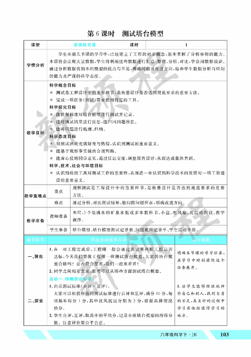 《教案—第6课时测试塔台模型_26春小学语数英道科各版本《课件+教案》_26春教科版科学《课件+教案》1-6年级下册_六下_第一单元小小工程师_第一单元小小工程师_第6课时测试塔台模型》第1页预览