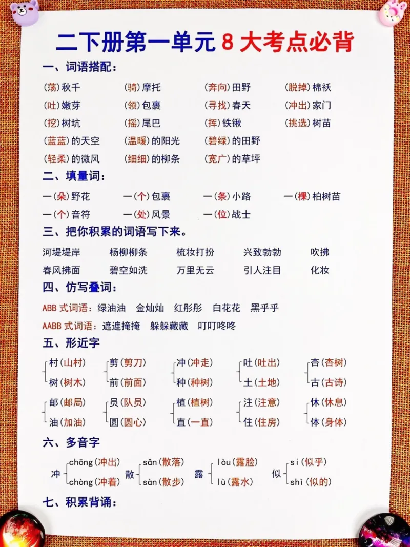 《二年级语文下册1-4单元必考考点期中复习。,老师精心整理,家长给孩子打印出来练习吧!#二年级语文下册 #必考考点 #期中复习 #知识点总结 #二年级语文》第2页预览