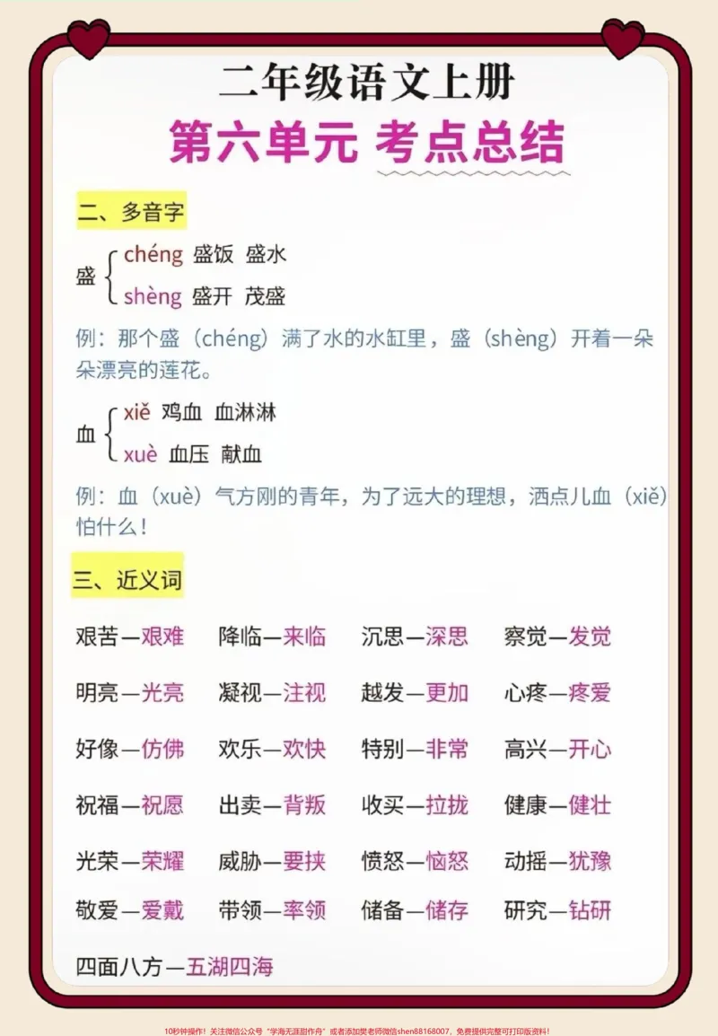 《二年级上册语文第六单元知识点梳理。#二年级上册语文#二年级#知识点总结#分享知识#必考考点》第3页预览