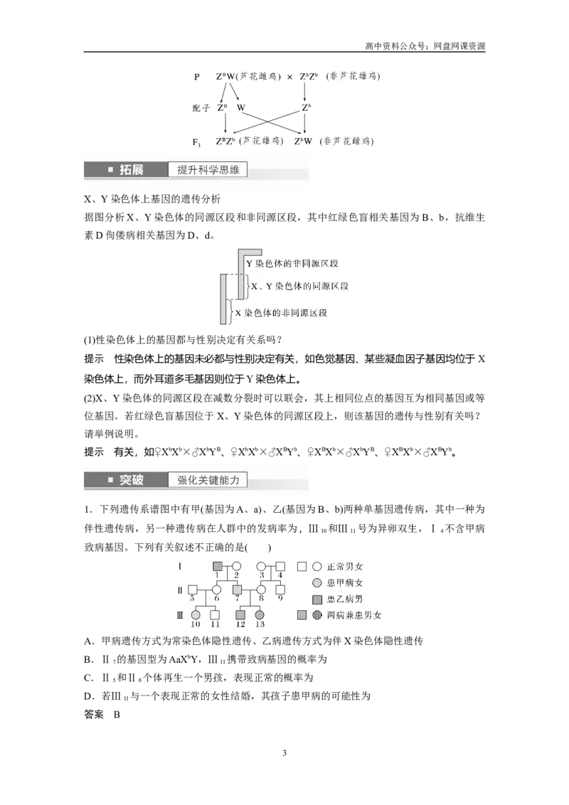 《2024年高考生物一轮复习（新人教版）第5单元　第8课时　伴性遗传的特点与应用及人类遗传病_初高中资料库_高中资料库（转存避免链接过期失效）_高中生物》第3页预览