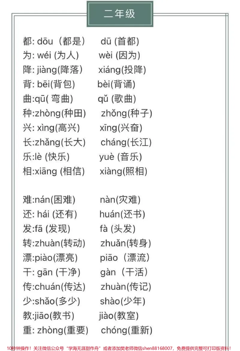 《二年级上册语文多音字汇总》第1页预览