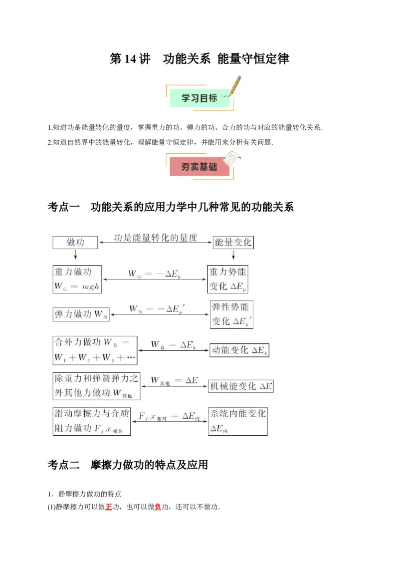 《第14讲功能关系能量守恒定律（学生版）_高考一二三轮复习_物理_2026年_2026年高考物理一轮复习考点精讲精练（全国通用）-G346(1)_资料_2026版》第1页预览