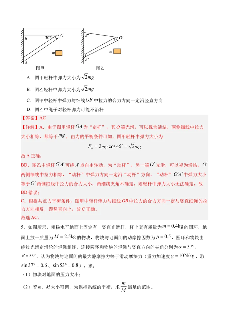 《第11讲摩擦力的突变“活结”和“死结”“动杆”和“定杆”-（练习）（教师版）_高考一二三轮复习_物理_2026年_2026年高考物理一轮复习精讲精练-G367(1)_资料》第6页预览