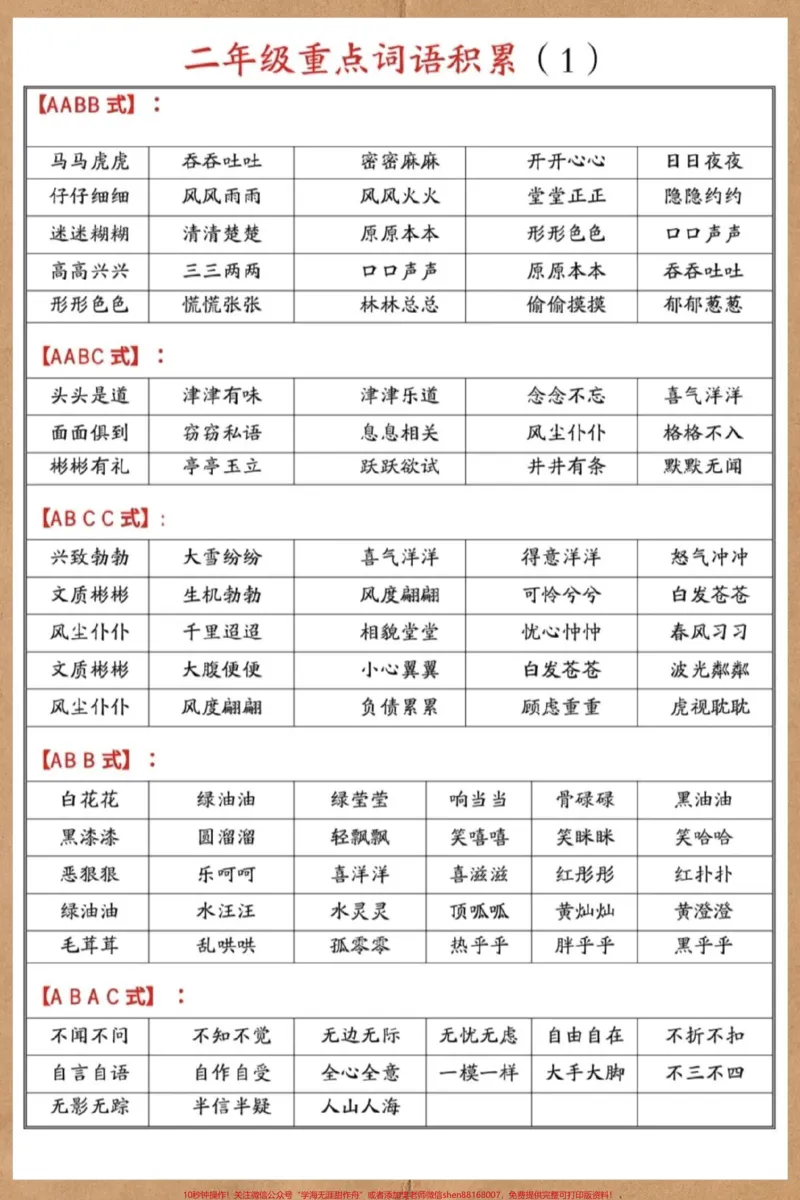 《二年级上册语文重点词语积累。#二年级上册语文#二年级#知识点总结#必考考点#语文》第2页预览