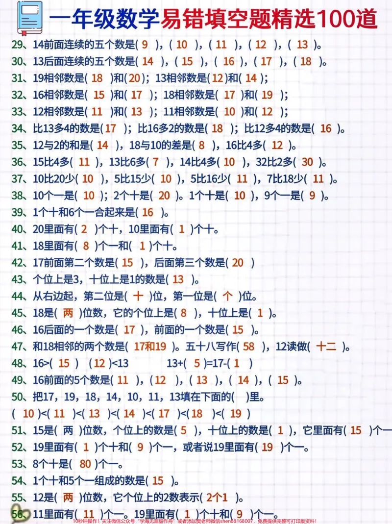 《一年级数学精选易错填空100题100寒假超车填空题题是同学们在小学数学学习过程中的重点,同时也是难点。数学是最能拉开差距的科目,如何学好数学也成了首当其冲的要务。数学却是所有科目里最抽象的,孩子入门困难,学习过程中问题多多。小学生学数学,靠的是一个字练!要想学好数学,题目的数量是不能少的,熟悉各个概念定义的细节,熟悉学到的运算公式,掌握各种题型的解题思路和方法,都需要在练习中不断地额提升。今天整理了一年级的数学填空题题,家长》第2页预览