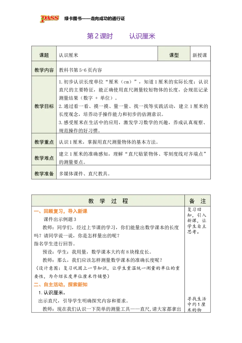 《第2课时认识厘米_26春小学语数英道科各版本《课件+教案》_26春各版本数学《课件+教案》1-6年级下册_26春苏教版数学1-6年级下册教案课件PPT_苏教版数学二年级下册教案课件（26春）》第1页预览