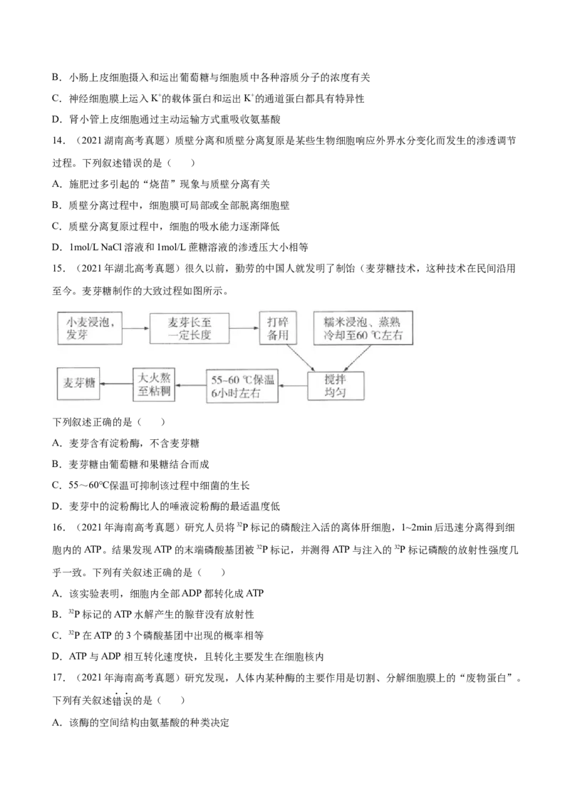 《专题02细胞的物质运输、酶与ATP-十年（2013-2022）高考生物真题分项汇编（全国通用）（学生版）_初高中资料库_高中资料库（转存避免链接过期失效）_高中生物》第5页预览